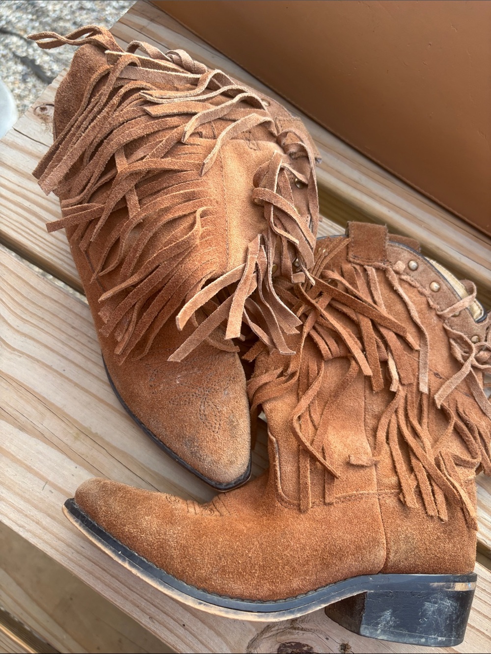 Kids Fringe Suede Booties in Tan